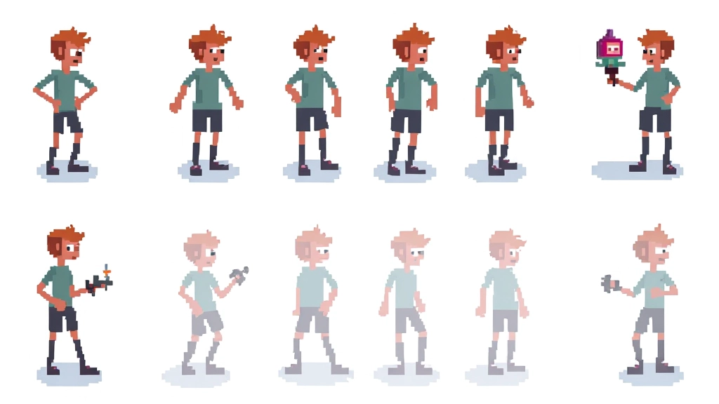 Pixel art character sprite sheet with animations